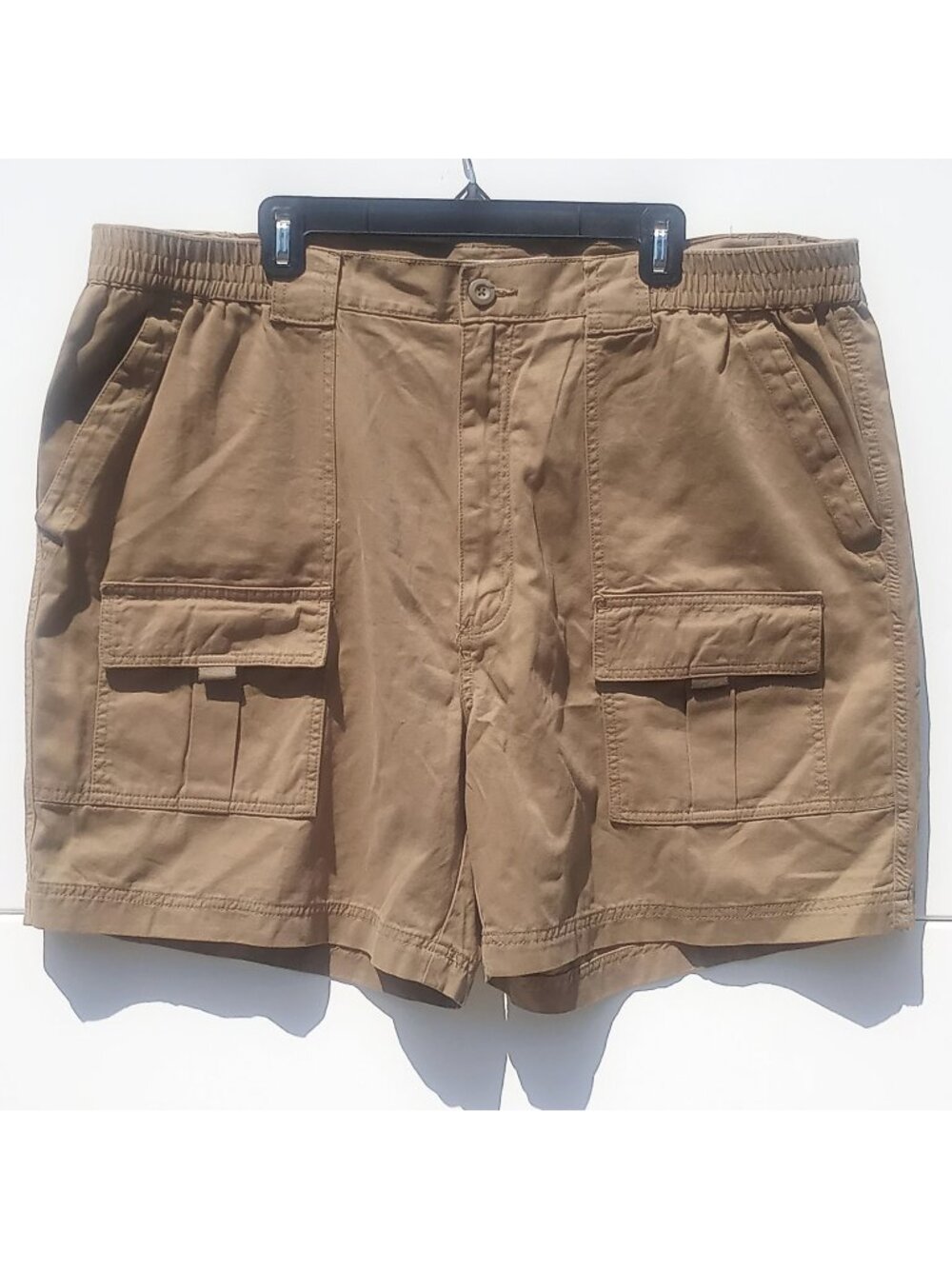 Roundtree & Yorke Mens Brown Cargo Shorts Size 44 Elastic Waist Multiple Pockets